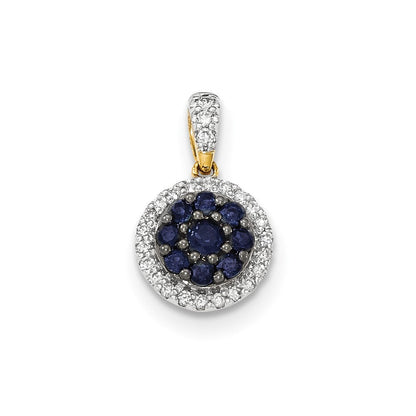 14K Gelbgold Anhänger mit echtem Diamant und blauem Saphir
