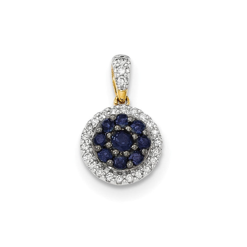 14K Gelbgold Anhänger mit echtem Diamant und blauem Saphir