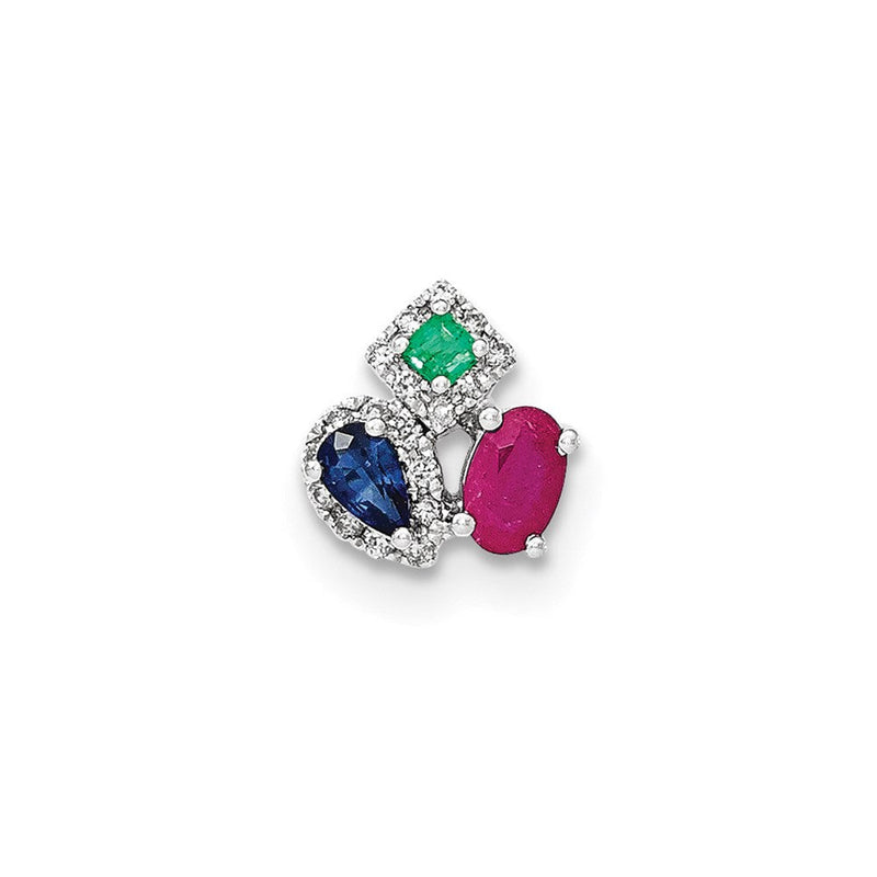 14K Weißgold Diamant-, Saphir-, Smaragd- und Rubin-Anhänger