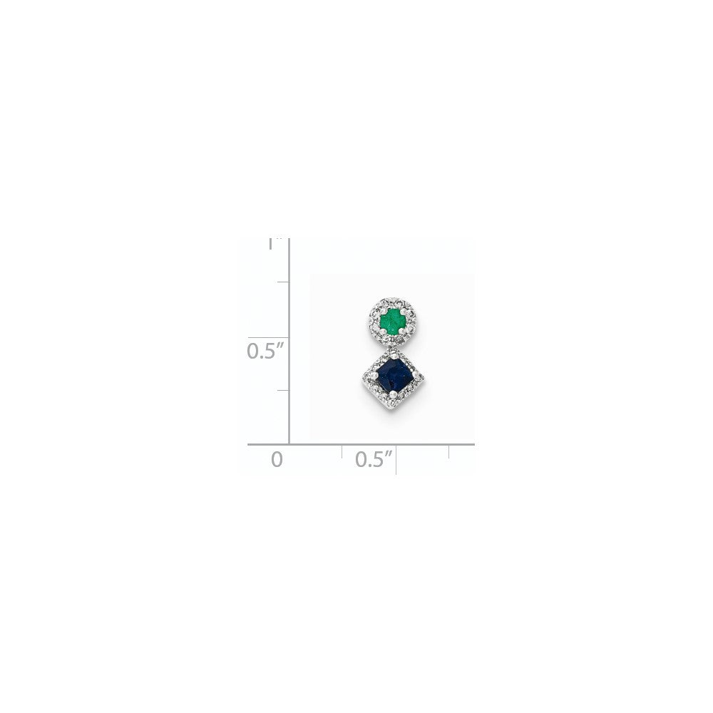 14 Karat Weißgold Anhänger mit Diamant, Saphir und Smaragd