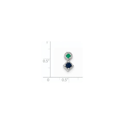 14 Karat Weißgold Anhänger mit Diamant, Saphir und Smaragd