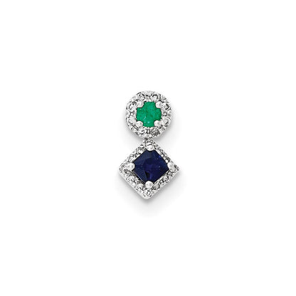 14 Karat Weißgold Anhänger mit Diamant, Saphir und Smaragd