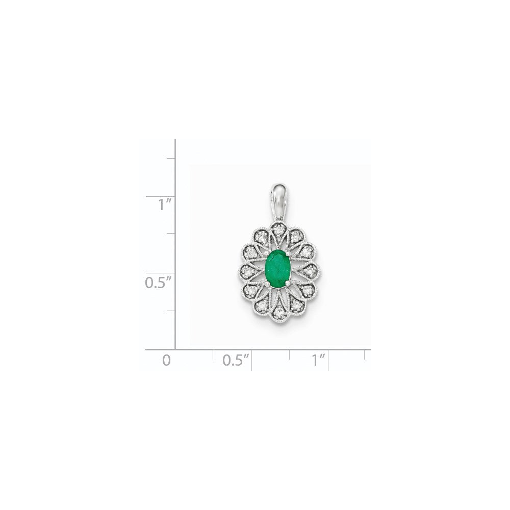14K Weißgold Anhänger mit echtem Diamant und Smaragd