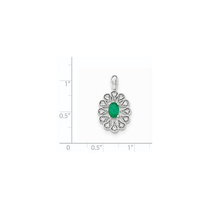 14K Weißgold Anhänger mit echtem Diamant und Smaragd