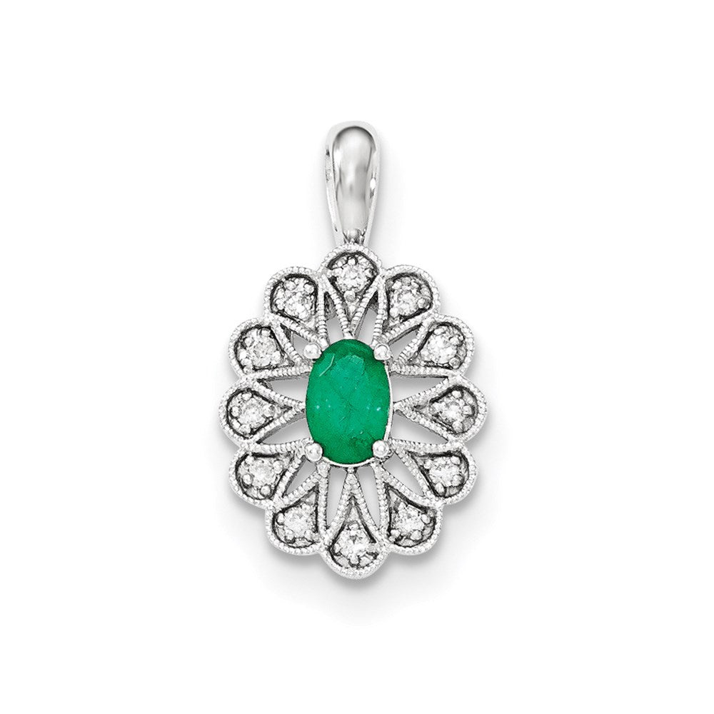 14K Weißgold Anhänger mit echtem Diamant und Smaragd
