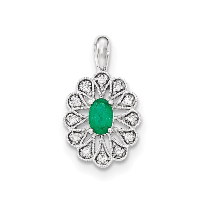 14K Weißgold Anhänger mit echtem Diamant und Smaragd