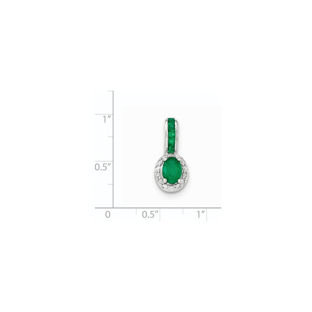 14K Weißgold Anhänger mit echtem Diamant und Smaragd mit Halo