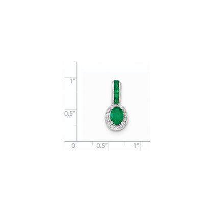 14K Weißgold Anhänger mit echtem Diamant und Smaragd mit Halo