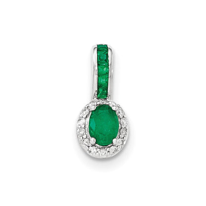 14K Weißgold Anhänger mit echtem Diamant und Smaragd mit Halo