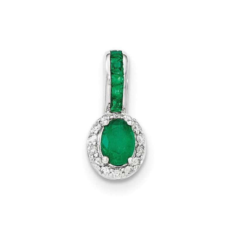 14K Weißgold Anhänger mit echtem Diamant und Smaragd mit Halo