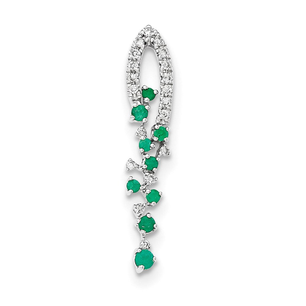 14K Weißgold Anhänger mit echtem Diamant und Smaragd