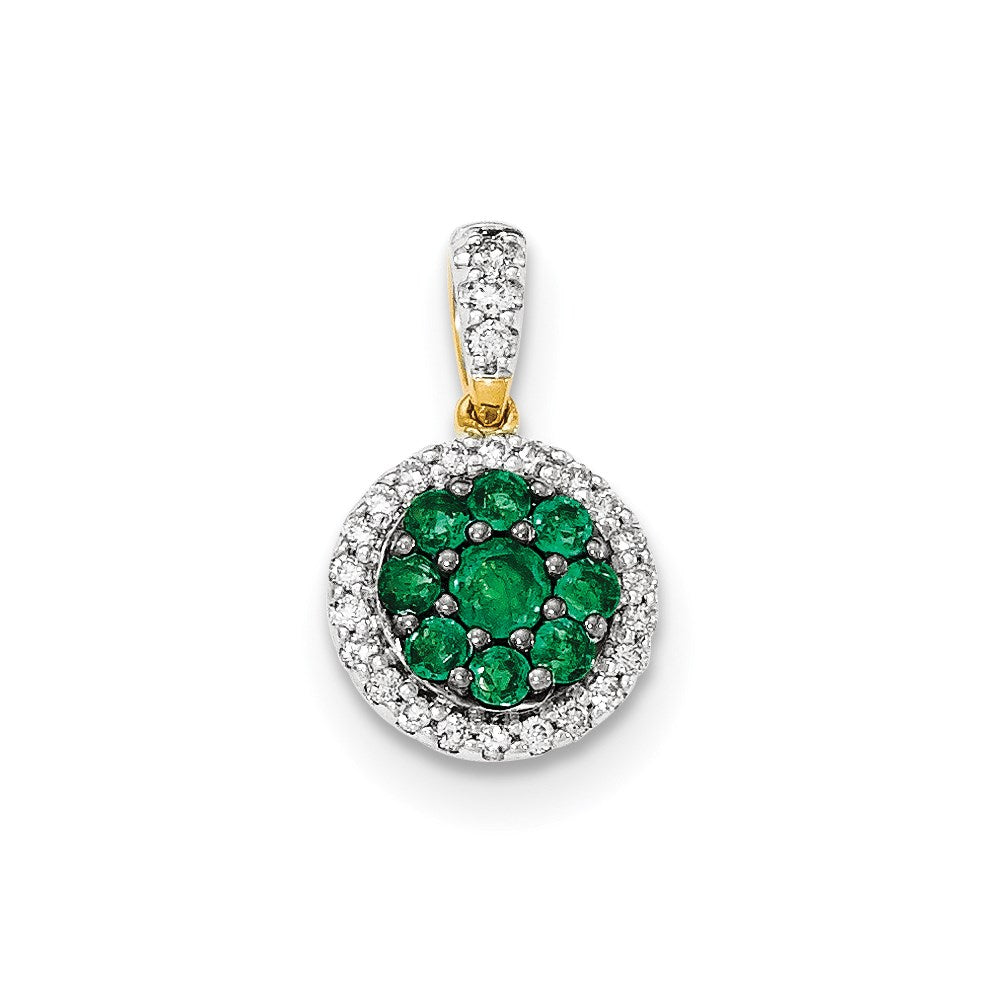 14K Bicolor-Gold Anhänger mit echtem Diamant und Smaragd
