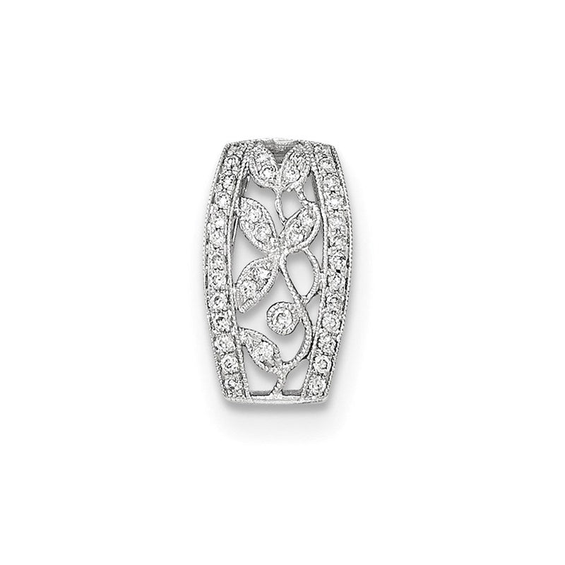 14K Weißgold Echt-Diamant-Anhänger „Durchbrochene Blätter" mit Milgrain