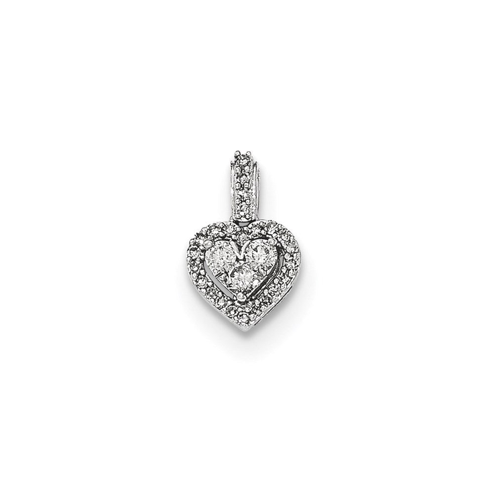 14K Weißgold Polierter Echter Diamant-Herz-Anhänger