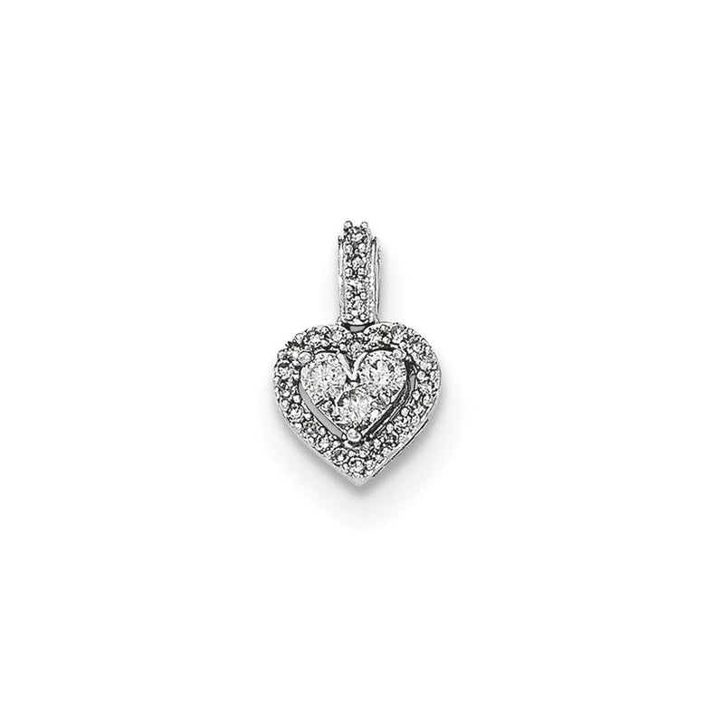 14K Weißgold Polierter Echter Diamant-Herz-Anhänger