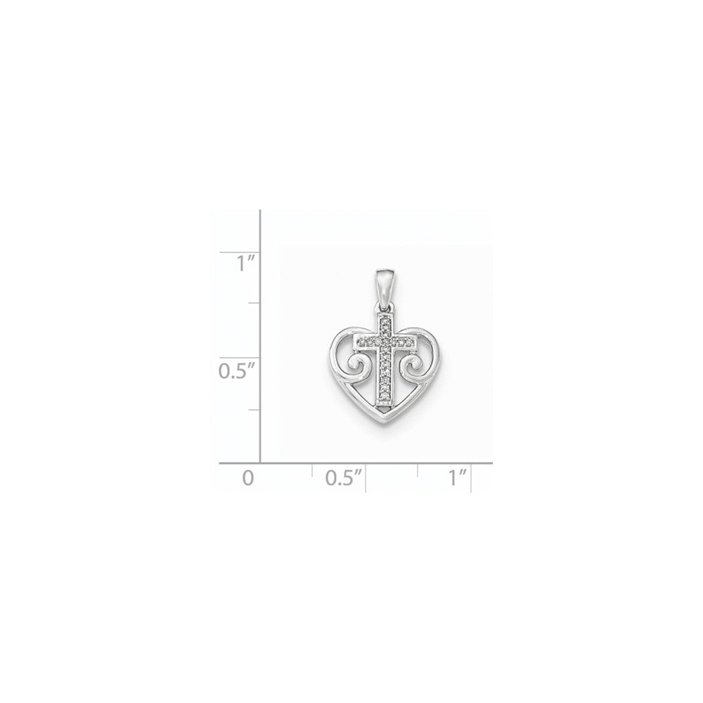 14K Weißgold Herz-Anhänger mit echtem Diamant-Kreuz