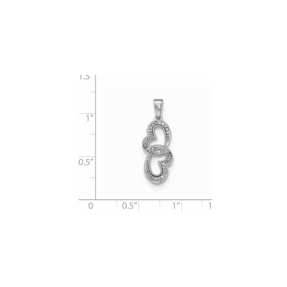 14k Weißgold Doppelherz-Anhänger mit echten Diamanten