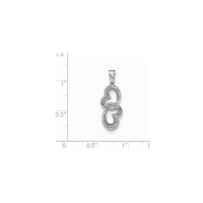 14k Weißgold Doppelherz-Anhänger mit echten Diamanten