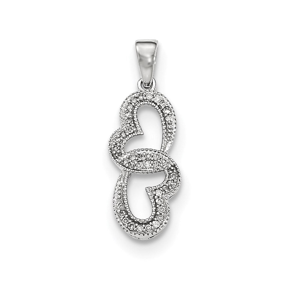 14k Weißgold Doppelherz-Anhänger mit echten Diamanten