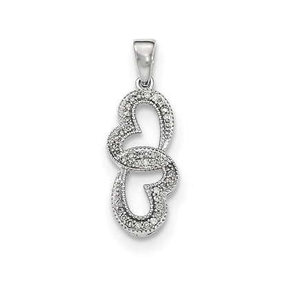 14k Weißgold Doppelherz-Anhänger mit echten Diamanten