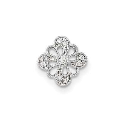 14K Weißgold Anhänger mit echtem Diamant, Durchbrucharbeit und Milgrain-Kante