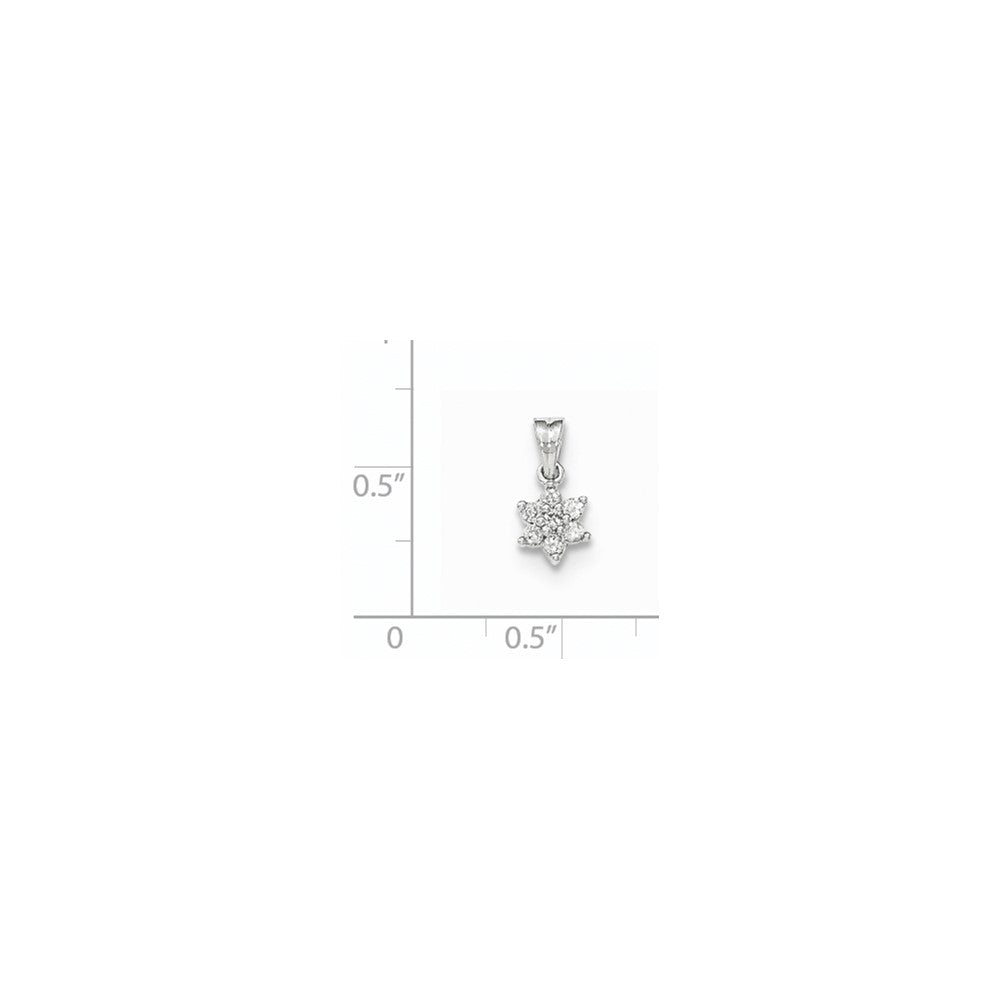 14K Weißgold Polierter Blumen-Anhänger mit echtem Diamant
