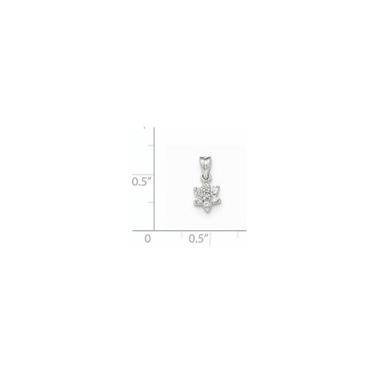 14K Weißgold Polierter Blumen-Anhänger mit echtem Diamant
