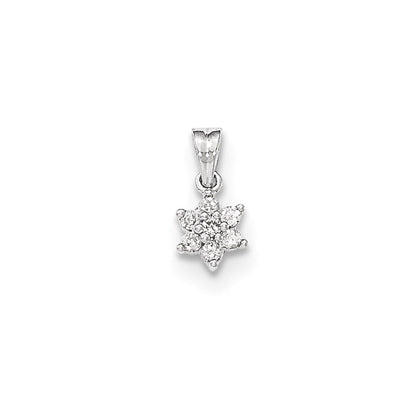 14K Weißgold Polierter Blumen-Anhänger mit echtem Diamant
