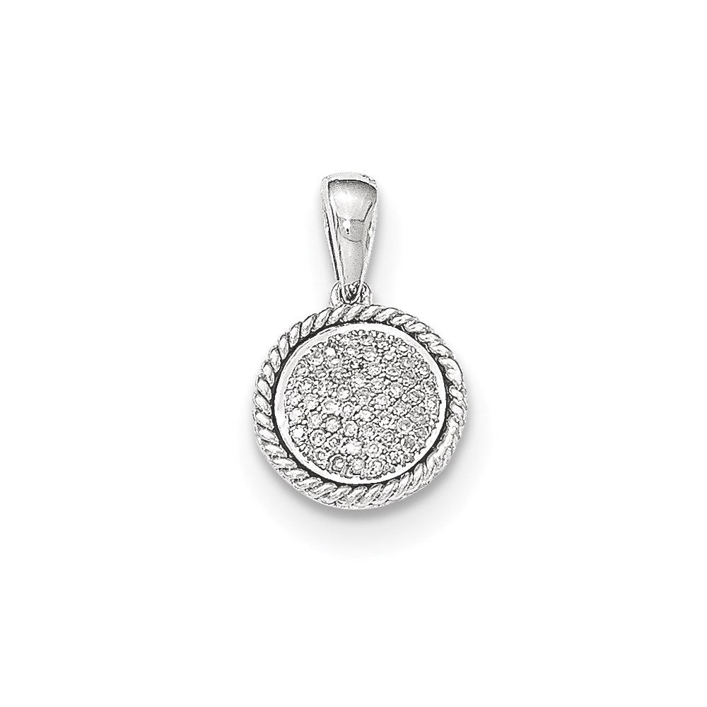 14K Weißgold Kreisanhänger mit echten Pavé-Diamanten