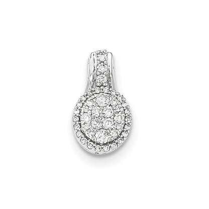 14K Weißgold Polierter Ovaler Anhänger mit echtem Diamant