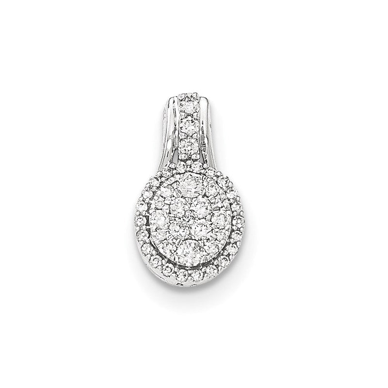 14K Weißgold Polierter Ovaler Anhänger mit echtem Diamant