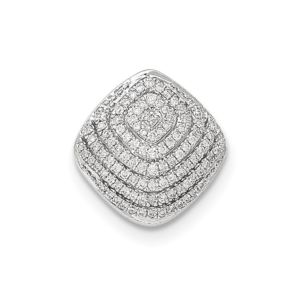 14K Weißgold Polierter Quadratischer Gleitanhänger mit Echtem Diamant zur Kette