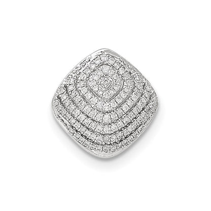 14K Weißgold Polierter Quadratischer Gleitanhänger mit Echtem Diamant zur Kette