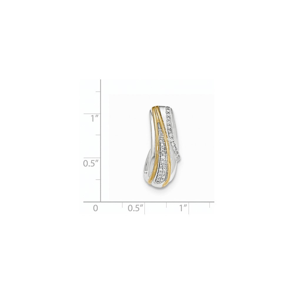 14K Gelbgold Gleitanhänger mit echtem Diamant und rhodiniert-polierter Kette