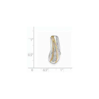 14K Gelbgold Gleitanhänger mit echtem Diamant und rhodiniert-polierter Kette