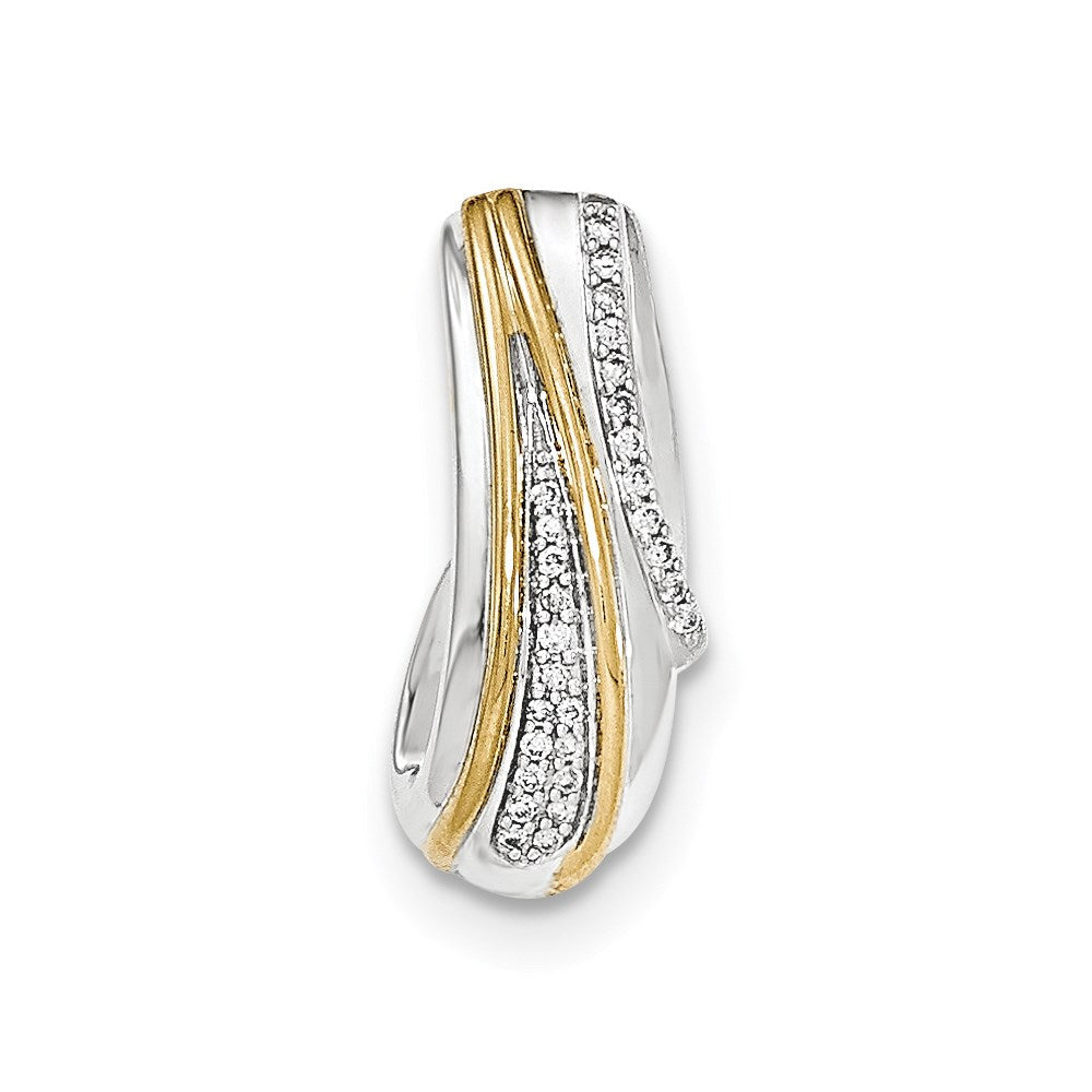 14K Gelbgold Gleitanhänger mit echtem Diamant und rhodiniert-polierter Kette