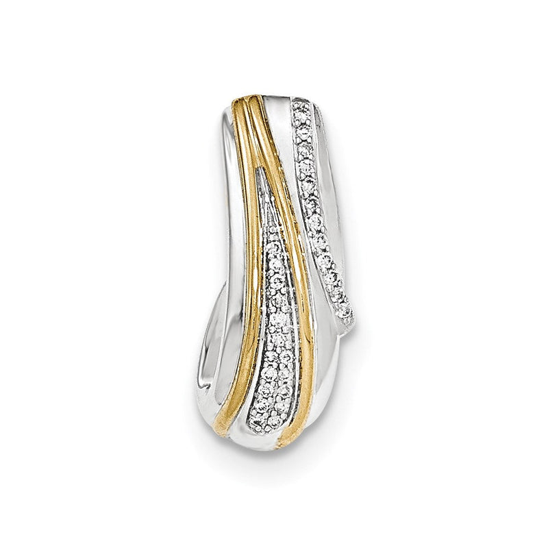 14K Gelbgold Gleitanhänger mit echtem Diamant und rhodiniert-polierter Kette