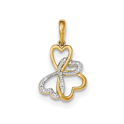 14K Gelbgold mit Rhodium Echte Diamant Vier-Herzen-Anhänger