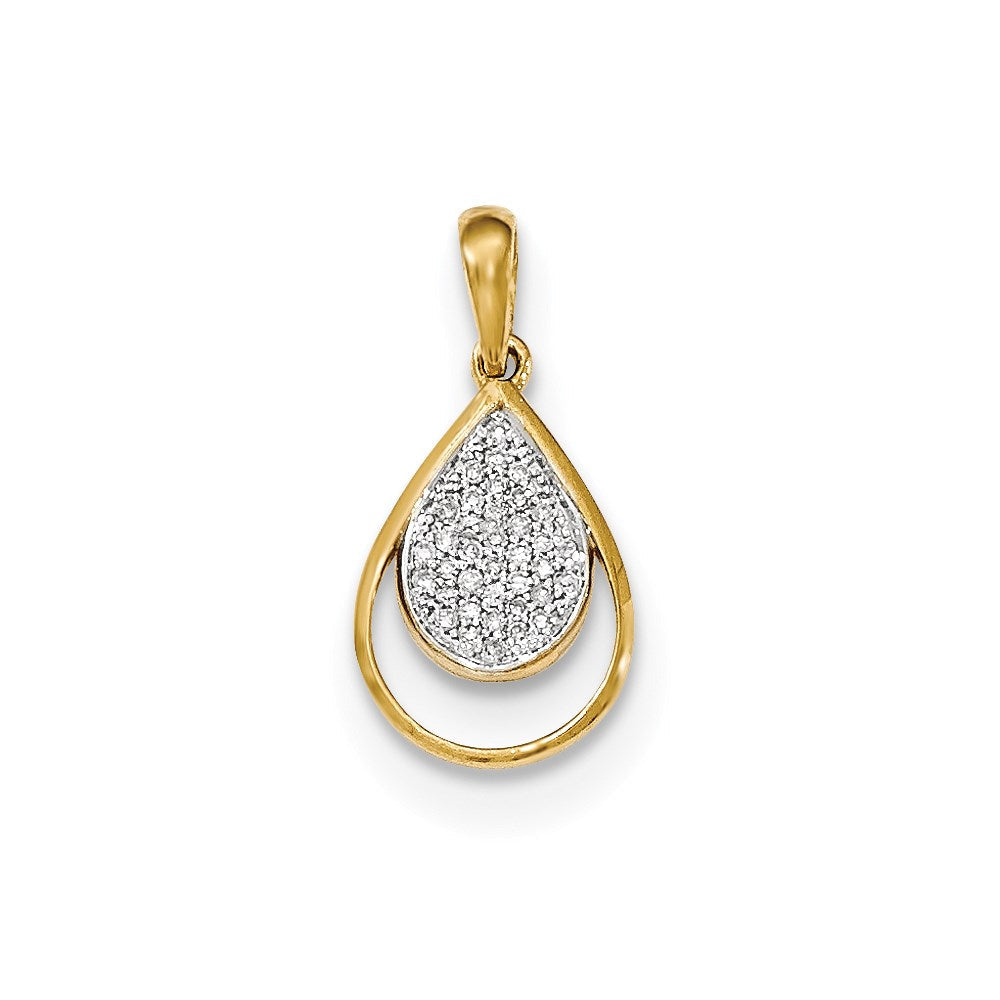 14K Gelbgold Echter Diamant Tropfen-Anhänger