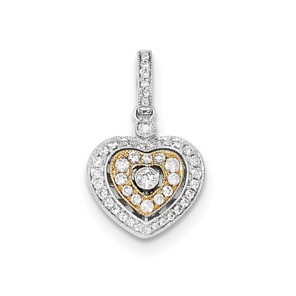 14K Bicolor-Gold Herz-Anhänger mit echten Diamanten