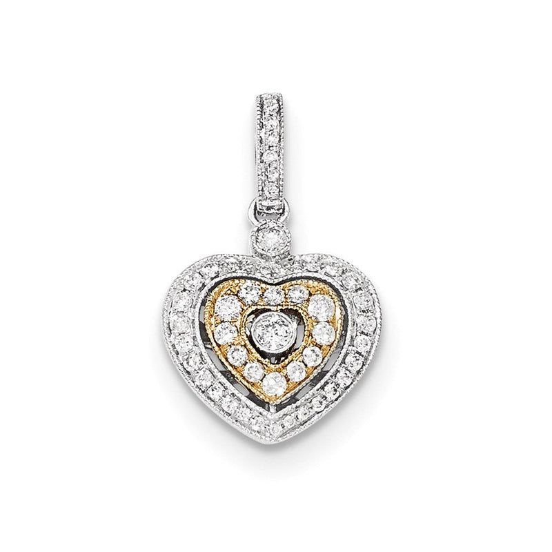 14K Bicolor-Gold Herz-Anhänger mit echten Diamanten