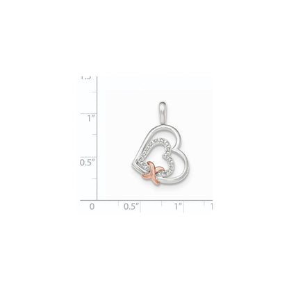 14K Weißgold Polierter Echter Diamant-Anhänger mit Herz aus Roségold