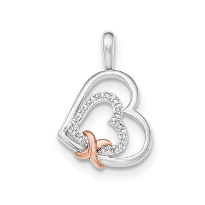 14K Weißgold Polierter Echter Diamant-Anhänger mit Herz aus Roségold