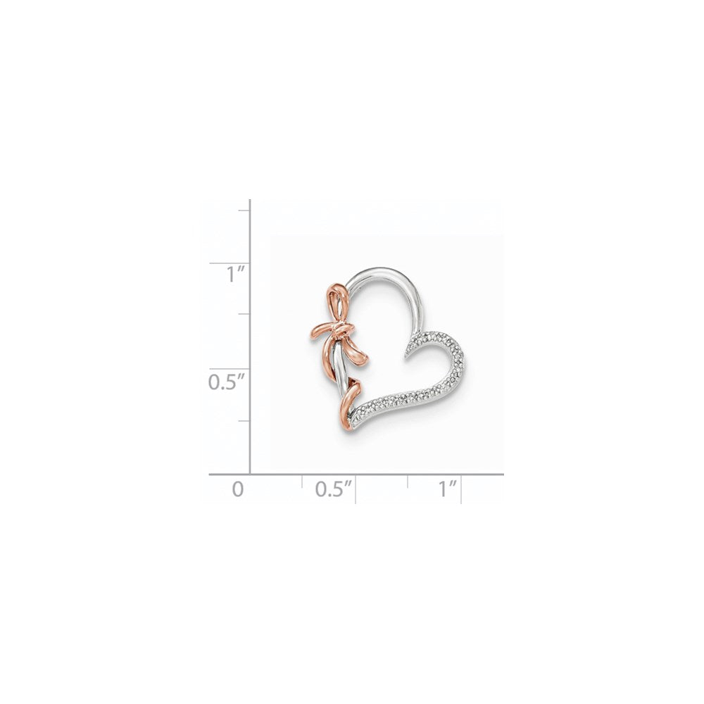 14K Bicolor-Gold Diamant-Herz-Anhänger poliert mit Schleife, echter Diamant