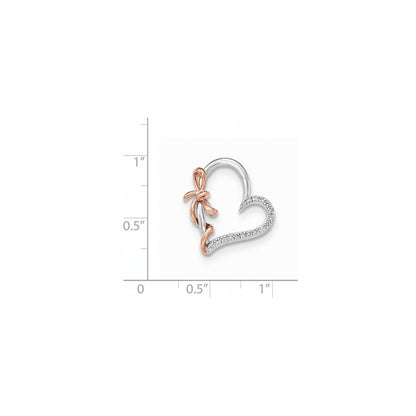 14K Bicolor-Gold Diamant-Herz-Anhänger poliert mit Schleife, echter Diamant