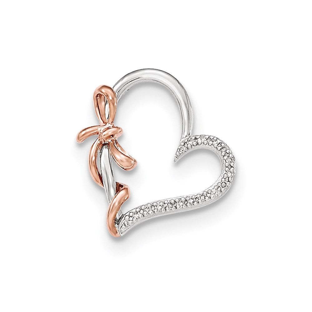 14K Bicolor-Gold Diamant-Herz-Anhänger poliert mit Schleife, echter Diamant