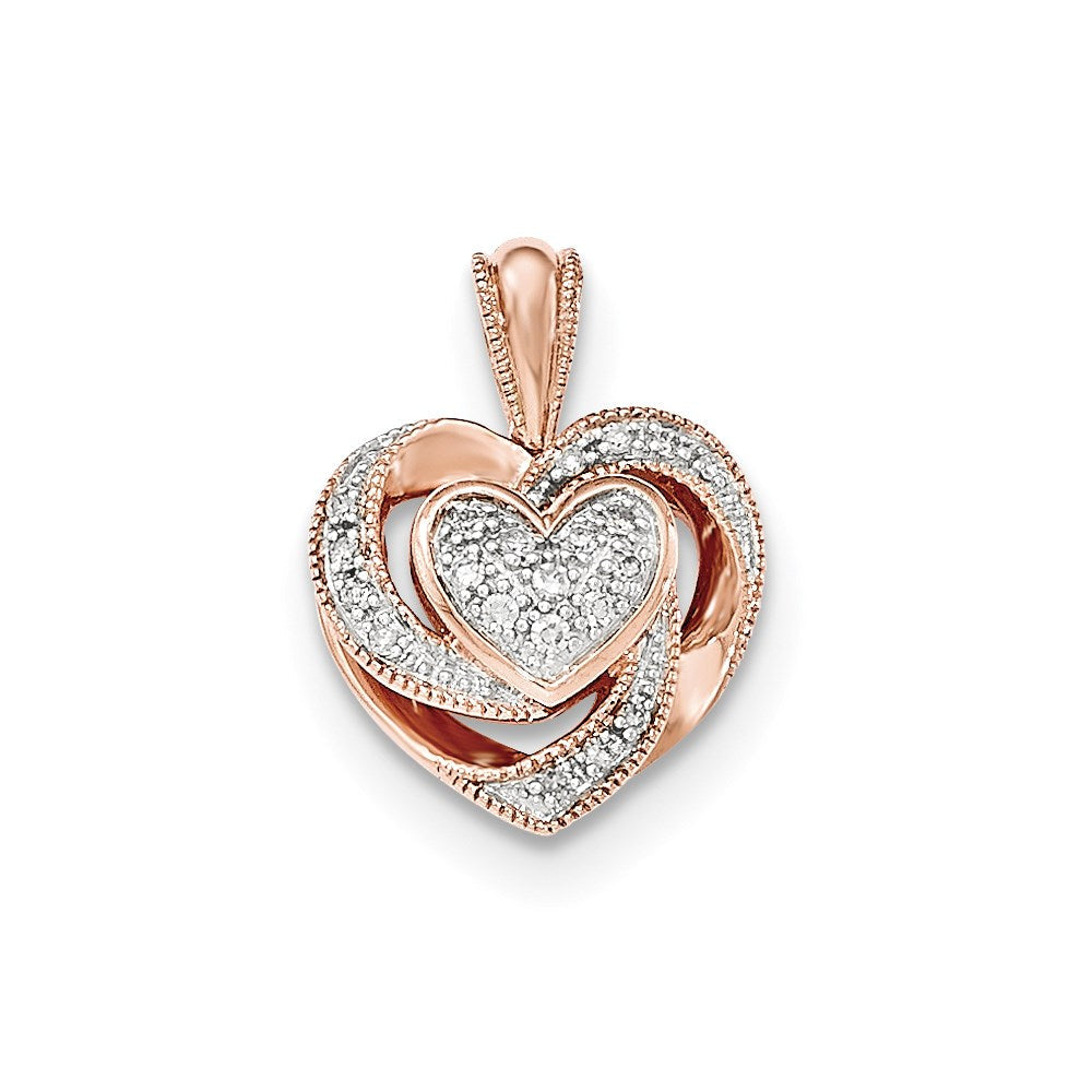 14K Roségold Herzanhänger mit echten Diamanten