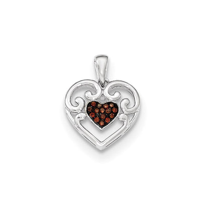 14K Weißgold Herz-Anhänger mit echten Cognac-Diamanten