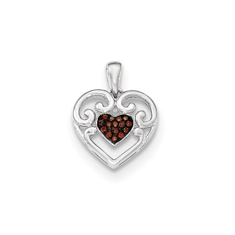 14K Weißgold Herz-Anhänger mit echten Cognac-Diamanten