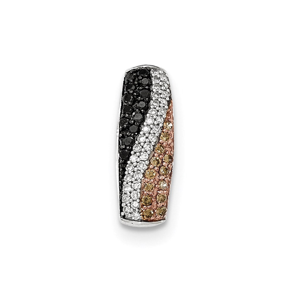 14K Weißgold mit Rhodium, poliert, Schwarz-Weiß- und Schokoladen-Diamant-Anhänger